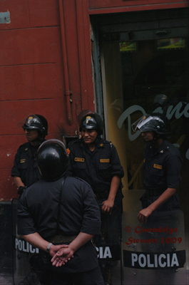Peruvian
Police in Lima During the Time of the APEC 2008 Summit, Photographed by Gwendolyn 
Stewart c. 2009; All Rights Reserved