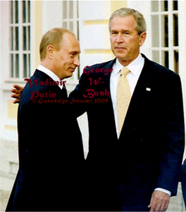 Russian President Vladimir Putin and U.S. President George 
W. Bush at the 2006 G-8 Summit in St. Petersburg, Russia, photographed by Gwendolyn Stewart, 
c. 2009; All Rights Reserved